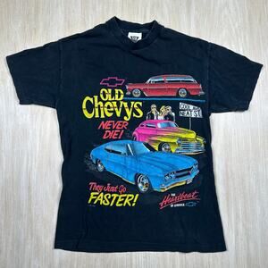Vintage 1991 Old Chevys Graphic Tee Black Single Stitch Muscle Car T-Shirt USA S